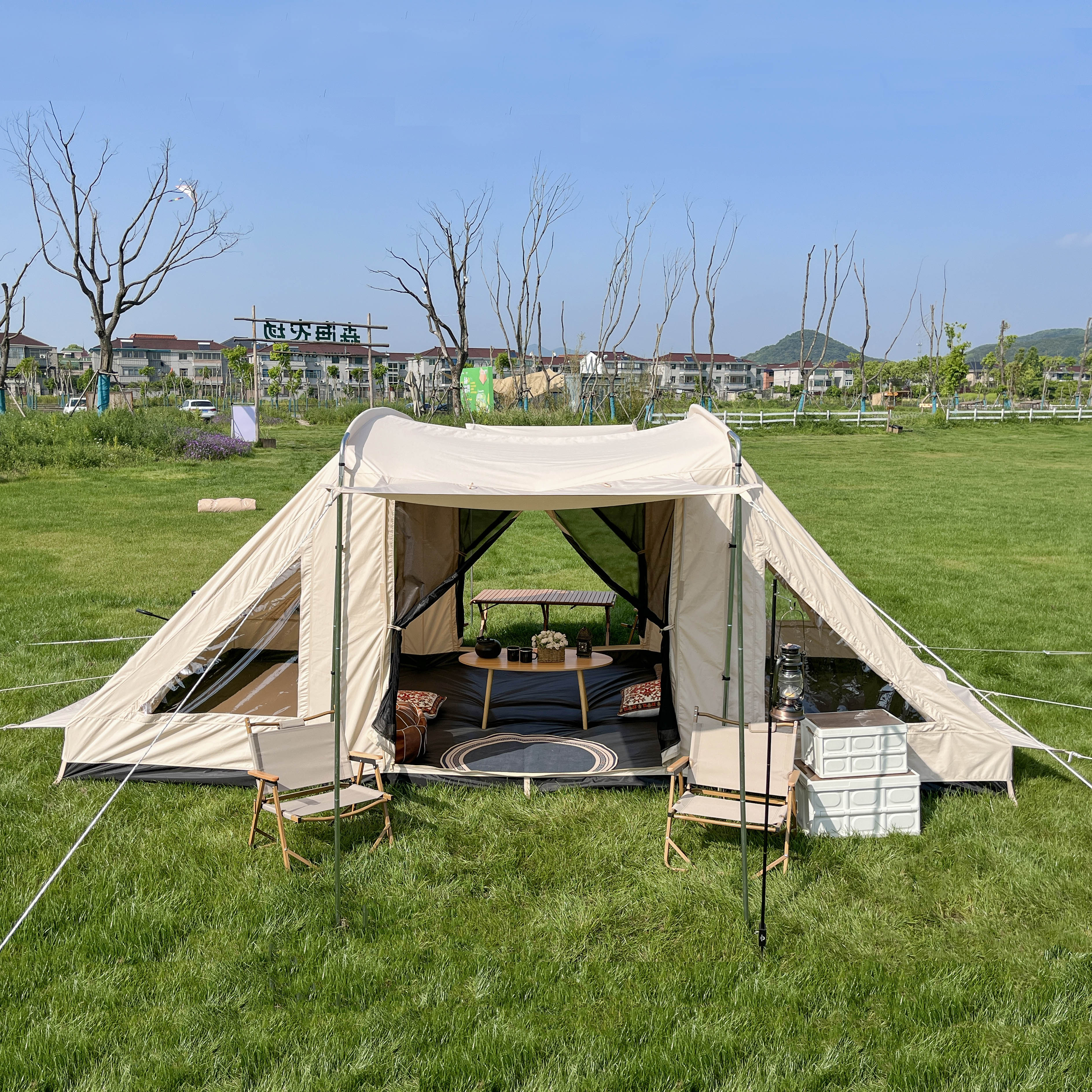 Tunnel-Familien-Glampingzelte aus Baumwollsegeltuch