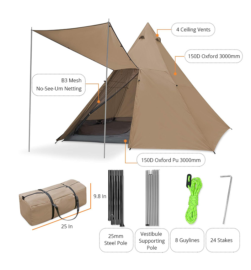 Pyramiden-Campingzelt mit Unterstand